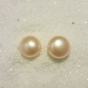 Peach Pearl Button Stud Earrings